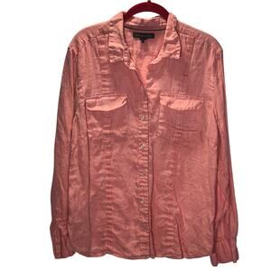 Tommy Bahama Women’s 100% Linen Button Front Shirt Coral Pink Long Sleeve Size M